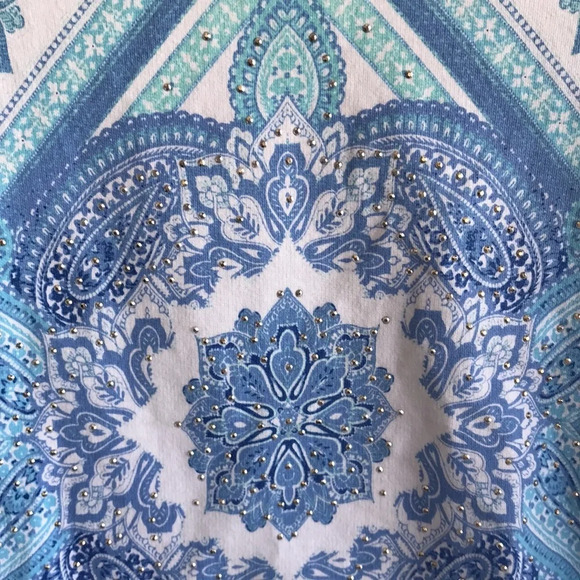 Style & Co. Sport white, blue, and aqua cotton Essential Sweatshirt , size PM - Picture 4 of 6